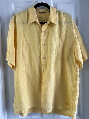 Tommy Bahama Relax Yellow Short-Sleeve Linen Button-Down Shirt